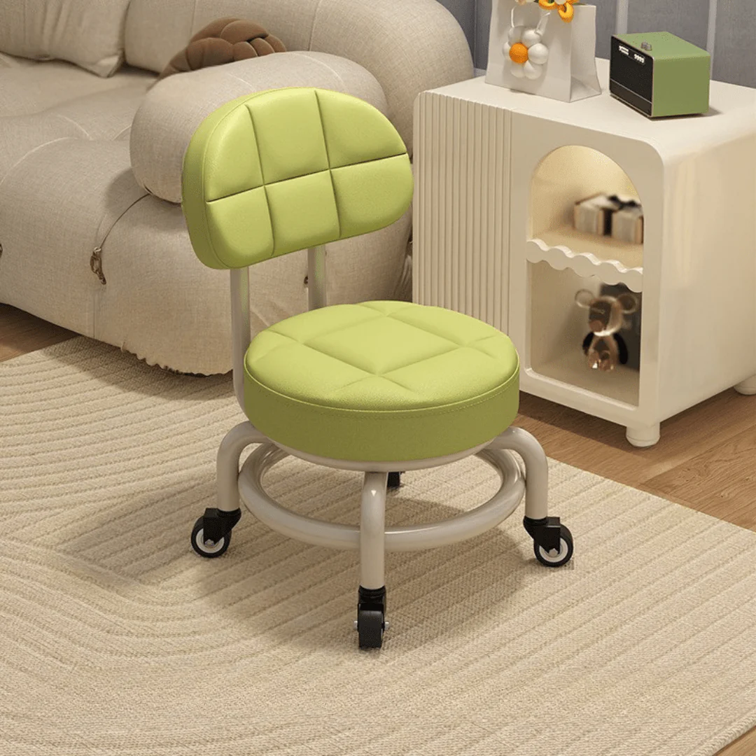 360° Smooth Rotation Rolling Stool with Backrest - Image 4