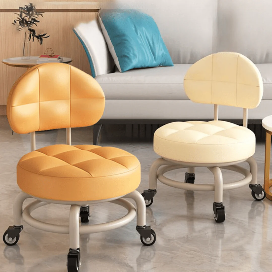 360° Smooth Rotation Rolling Stool with Backrest - Image 5