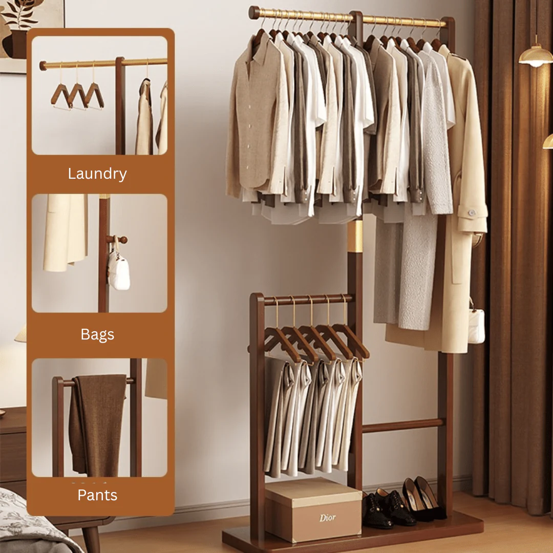 Multifunctional Solid Wood Floor Standing Coat Rack Organizer - Image 4
