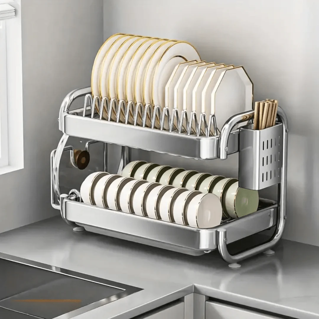 Multifunctional Stainless Steel Dish Rack with Cutlery and Cutting Board Holder(39cm) - Image 3