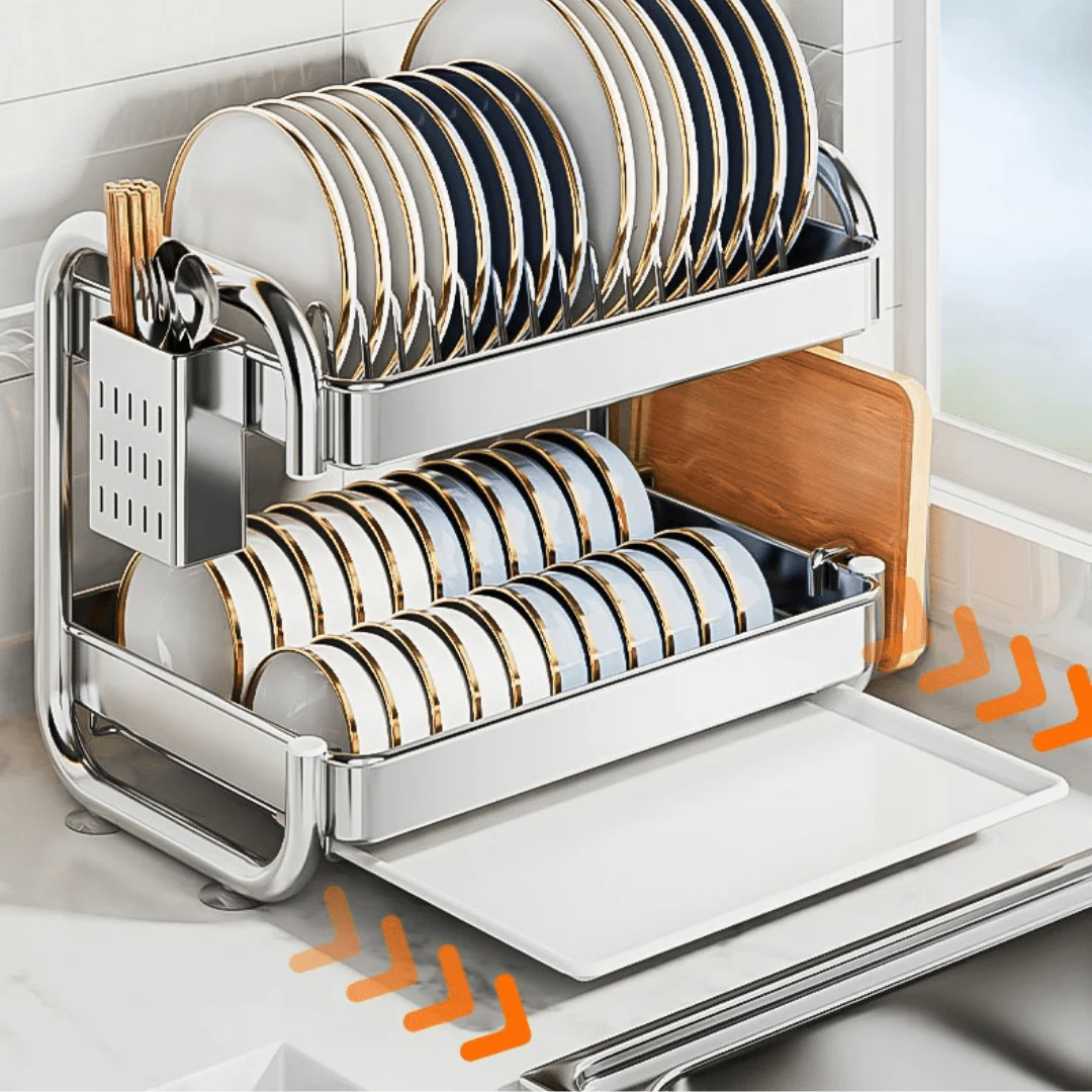 Multifunctional Stainless Steel Dish Rack with Cutlery and Cutting Board Holder(39cm) - Image 6