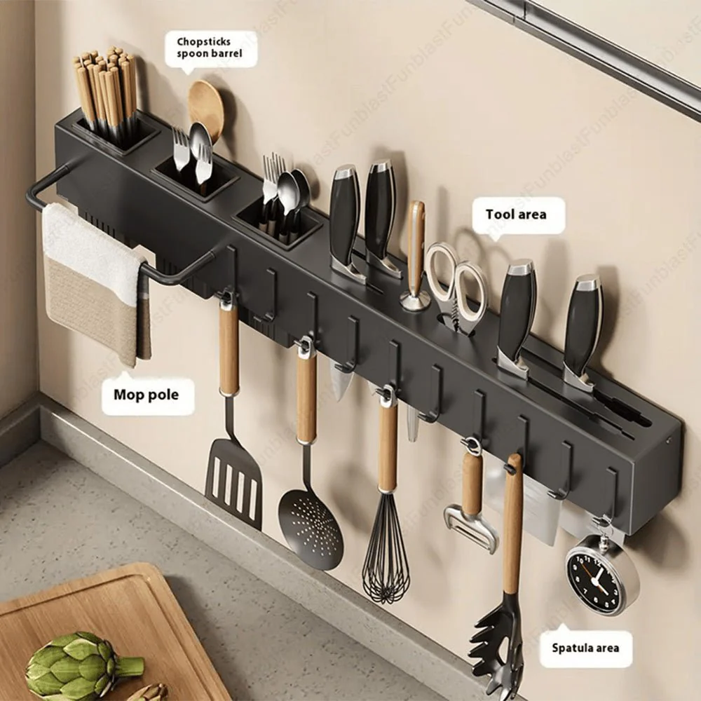 Multi-Functional Wall Mounted Stainless Steel Kitchen Organizer with Hooks(60cm) - Image 3