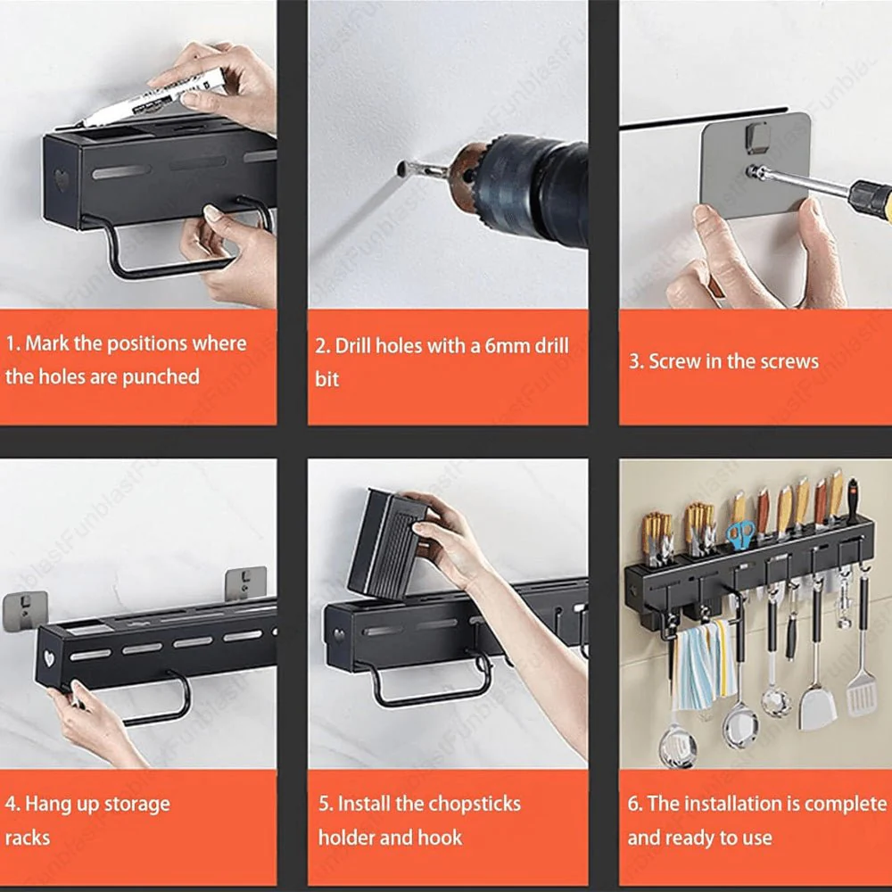 Multi-Functional Wall Mounted Stainless Steel Kitchen Organizer with Hooks(60cm) - Image 7