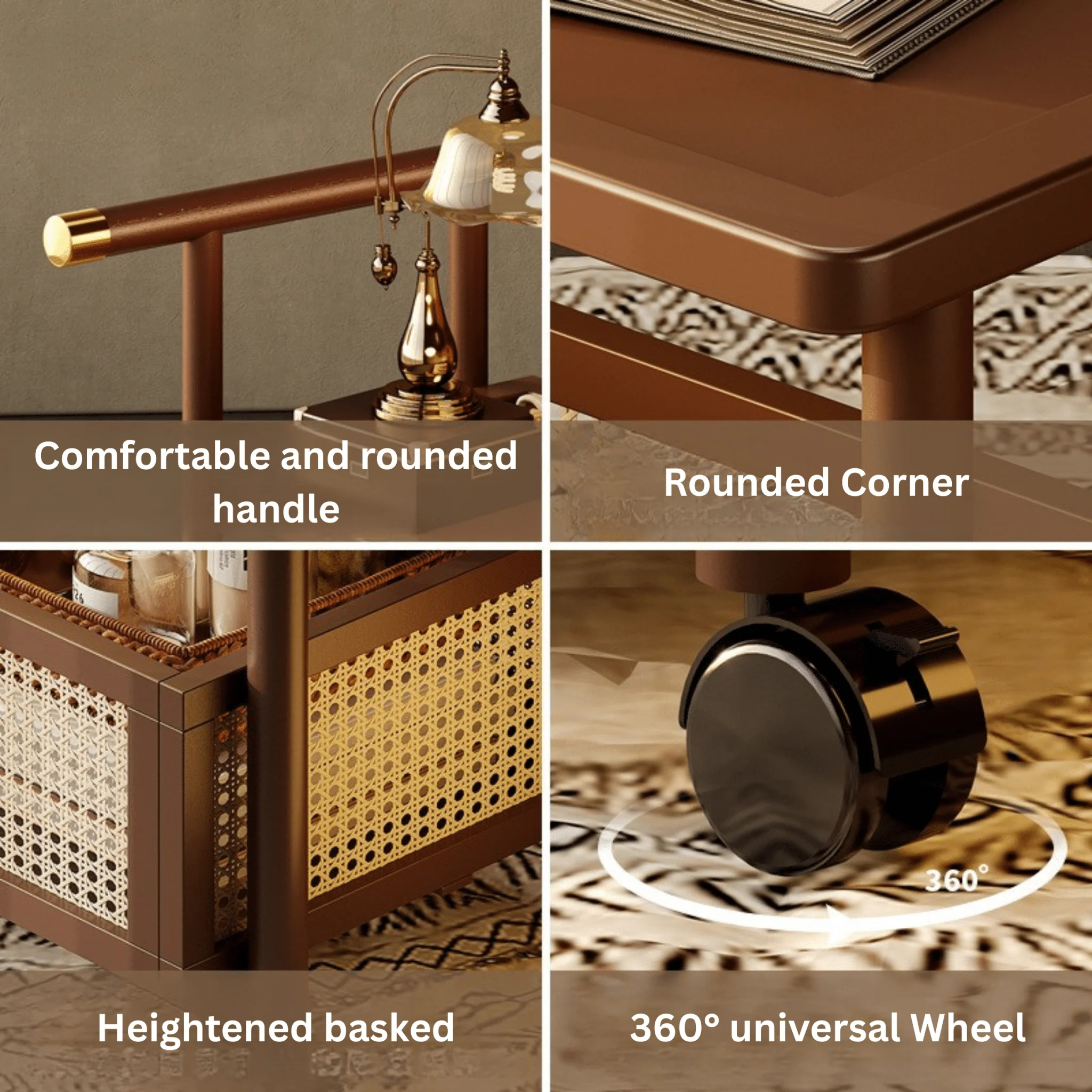Multipurpose 2-Tier Modern Side Table Cart with Armrests (50cm) - Image 4