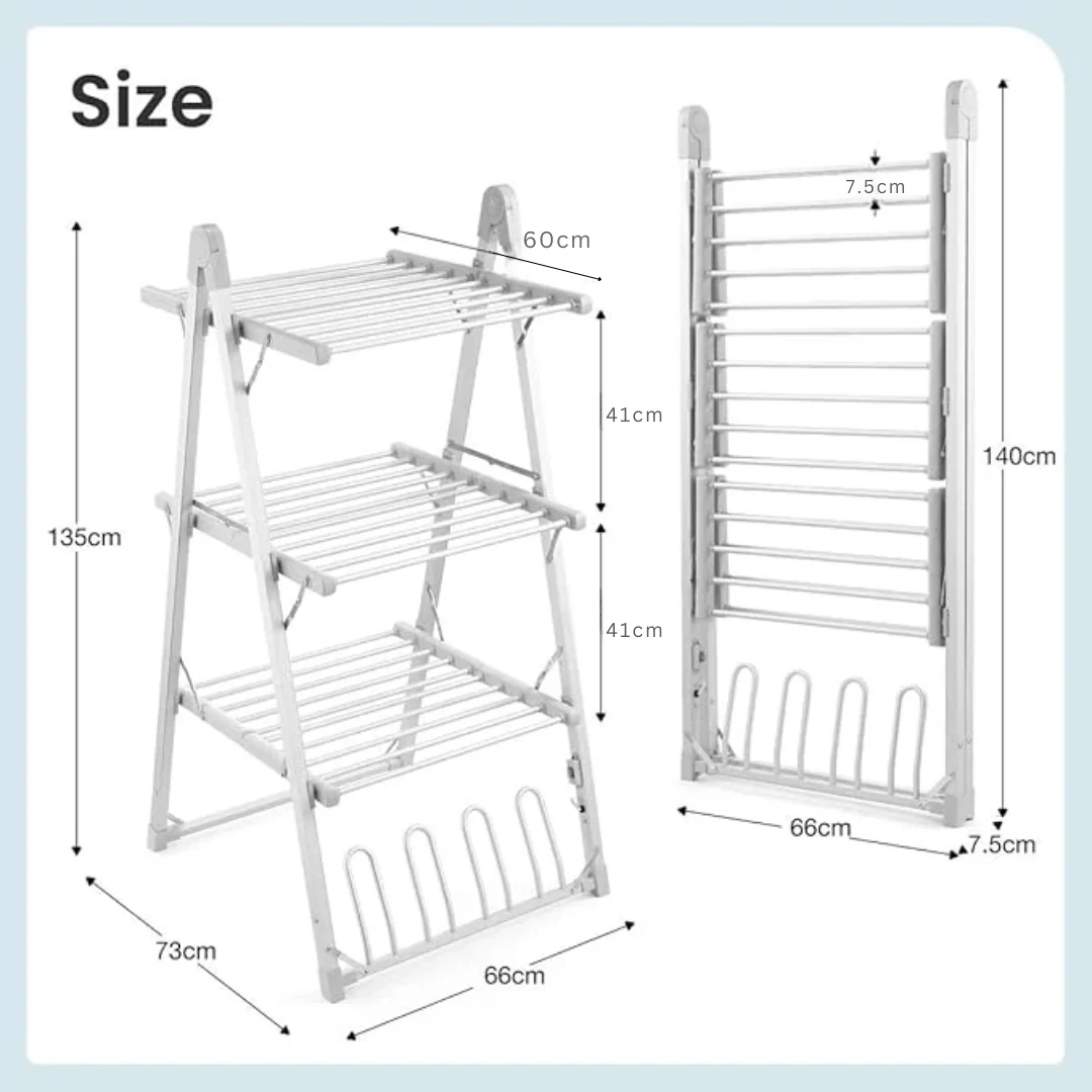 Multipurpose 3 Layer Electric Clothes Drying Rack (66cm) - Image 7