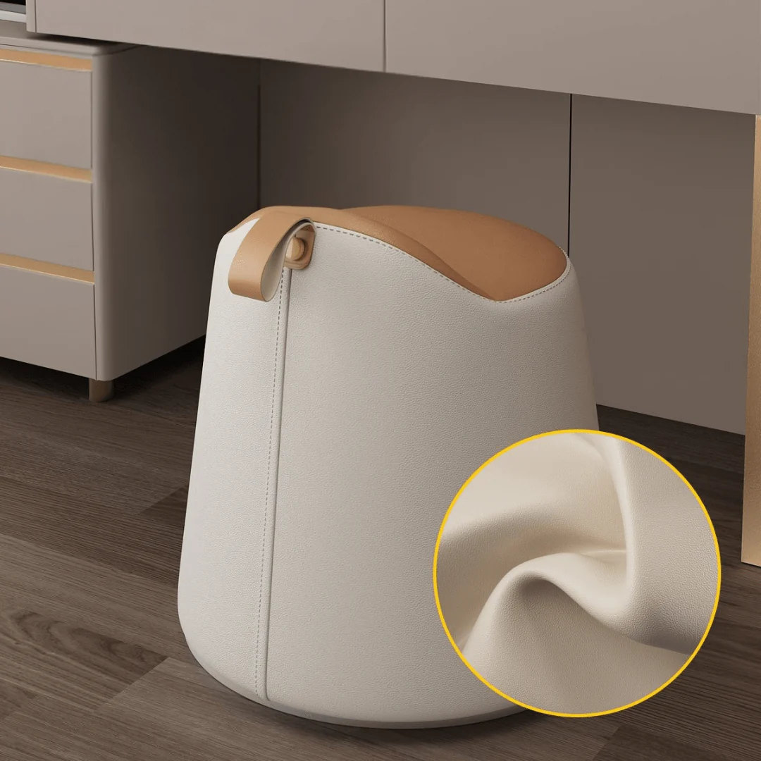 Multipurpose Leather Ottoman Round Accent Stool - Image 5