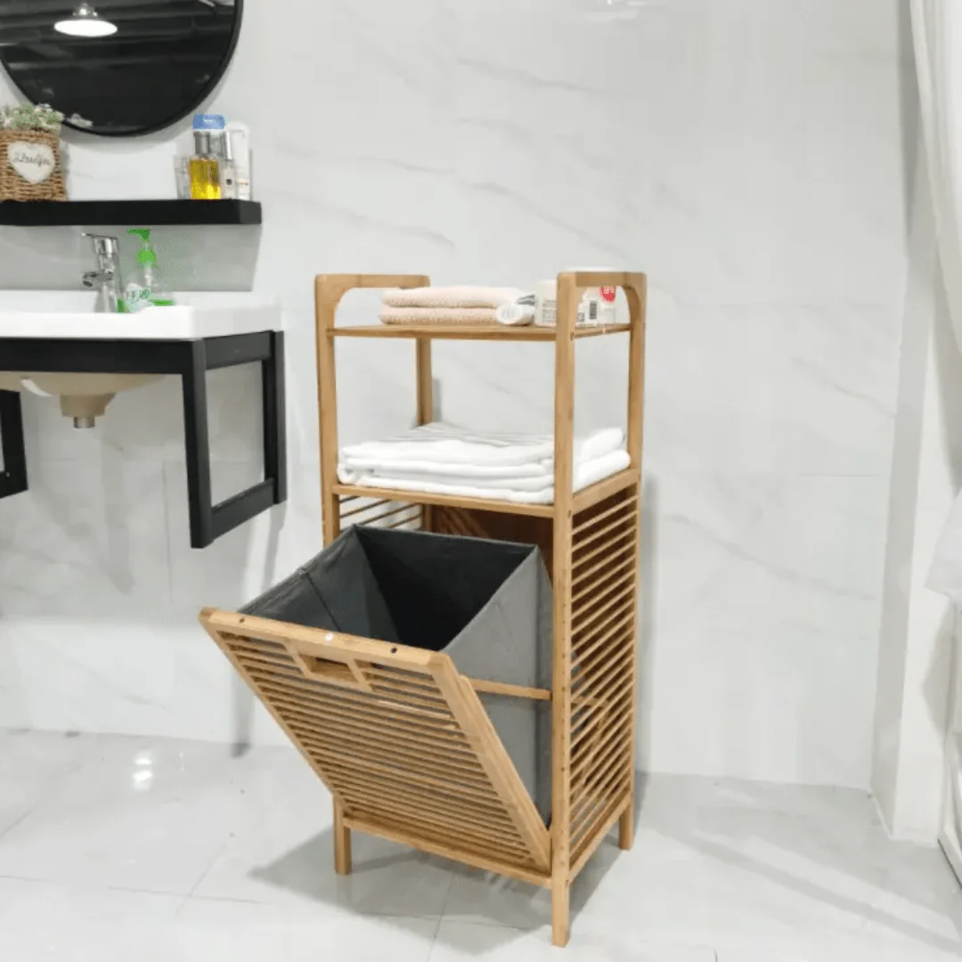 Multipurpose Multi-Layer Bamboo Wicker Laundry Basket with Table Compartment - Image 3
