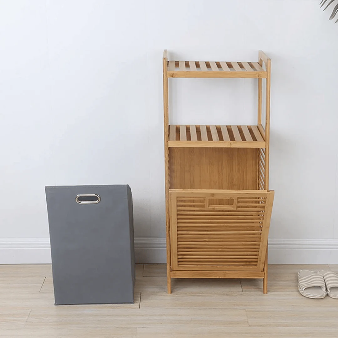 Multipurpose Multi-Layer Bamboo Wicker Laundry Basket with Table Compartment - Image 4