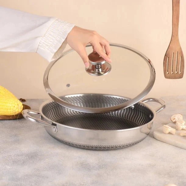 Multi-Purpose Stainless Steel Honeycomb Non-Stick Pan with Lid (28 cm) - Image 3