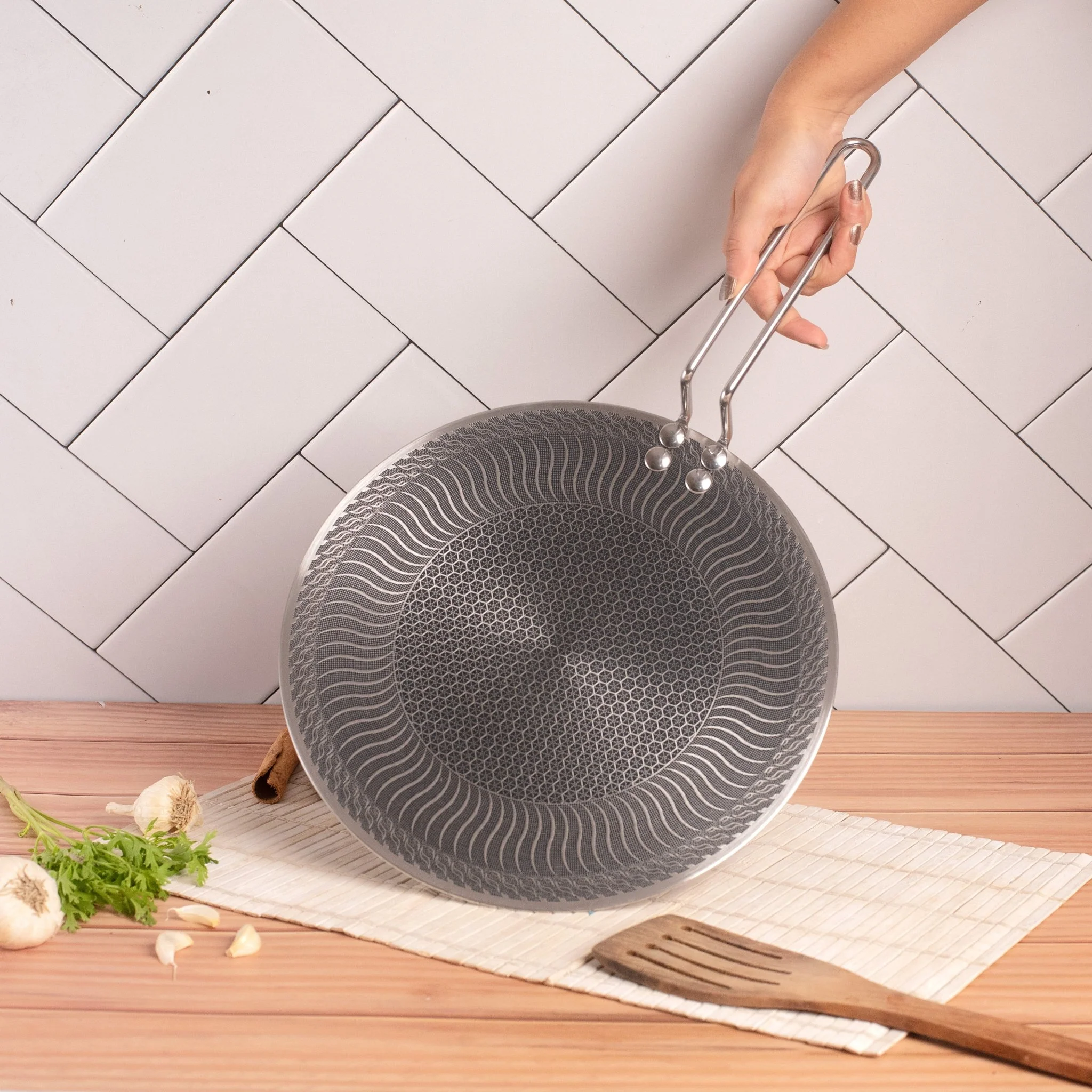 Multi-Purpose Stainless Steel Honeycomb Non Stick Tawa (28cm) - Image 5
