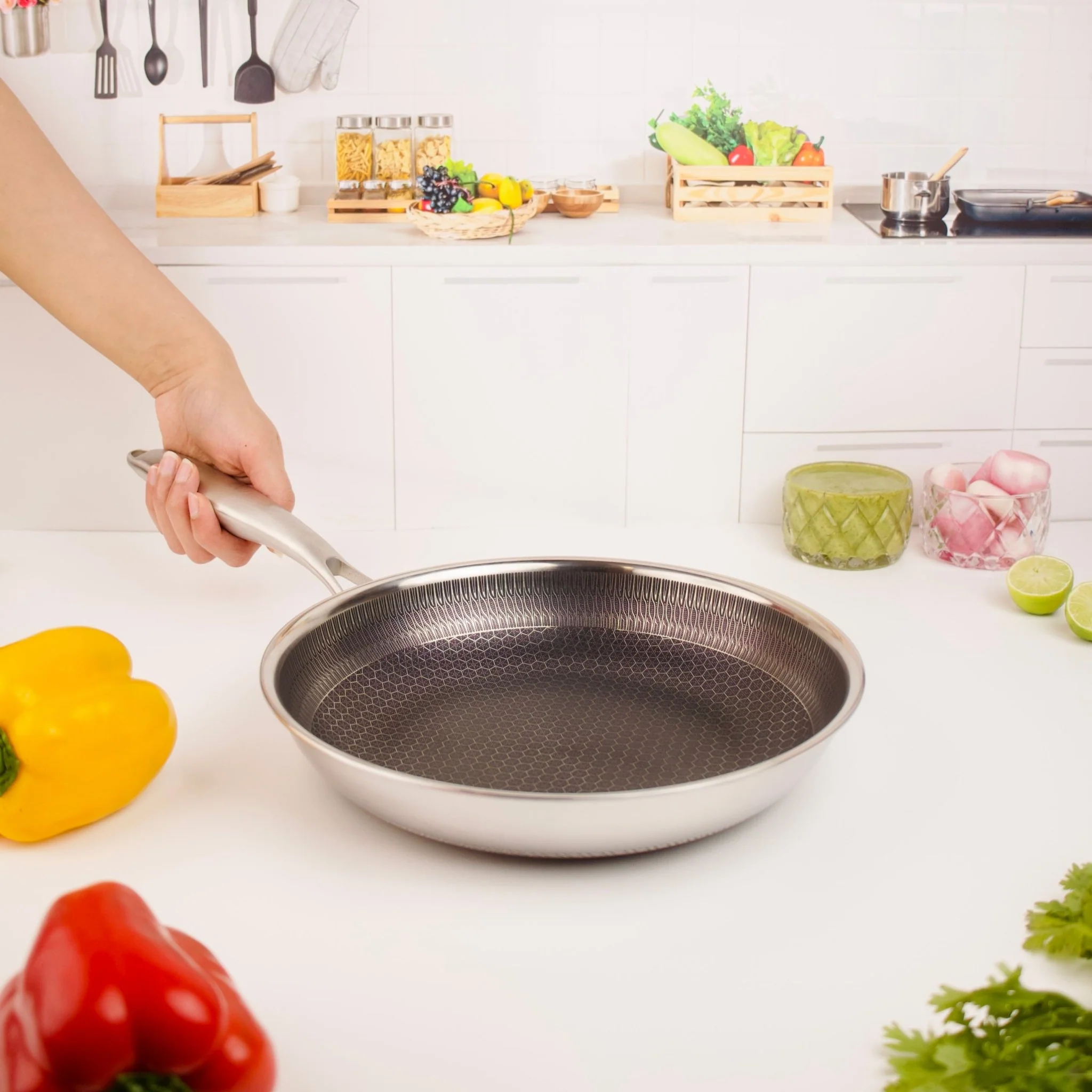 Multi-Purpose Stainless Steel Non-Stick Honeycomb Frying Pan(24cm) - Image 2