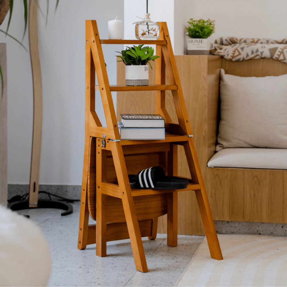 Multipurpose Wooden Folding Step Stool Ladder 3-in-1 Space-Saver (90 cm) - Image 4
