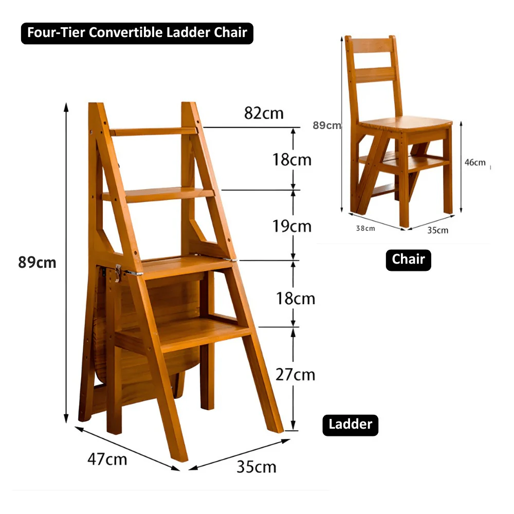 Multipurpose Wooden Folding Step Stool Ladder 3-in-1 Space-Saver (90 cm) - Image 7