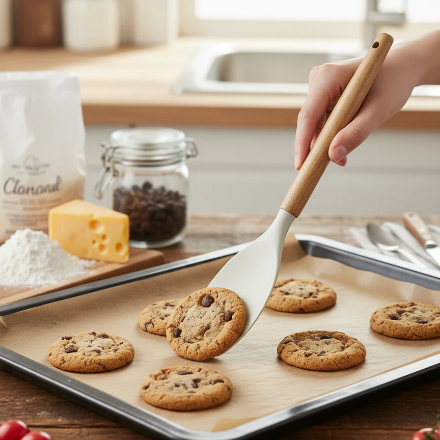 Natural Acacia Wood Handle Silicone Spatula & Whisk Set - Image 2