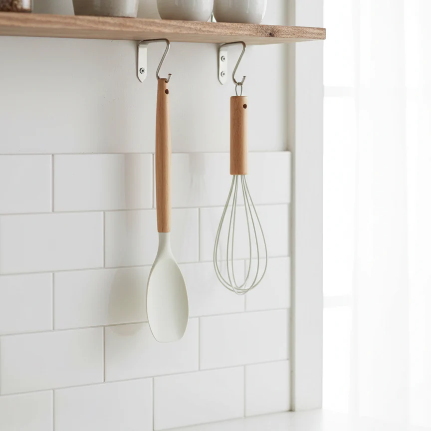Natural Acacia Wood Handle Silicone Spatula & Whisk Set - Image 5