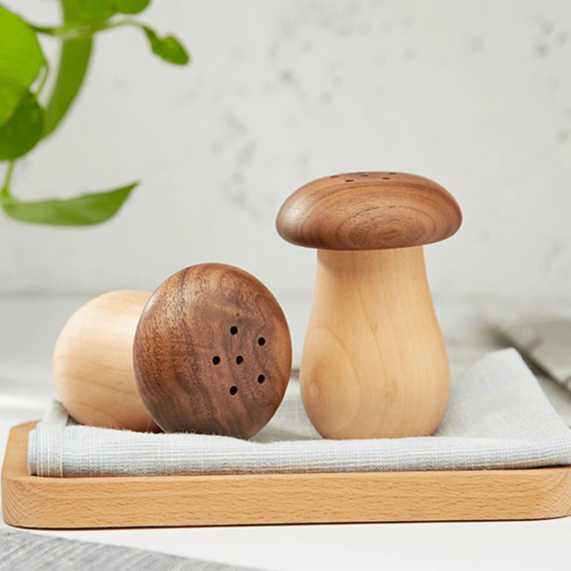 Natural Solid Wood Toothpick Case with Vintage Mushroom Top - Image 4