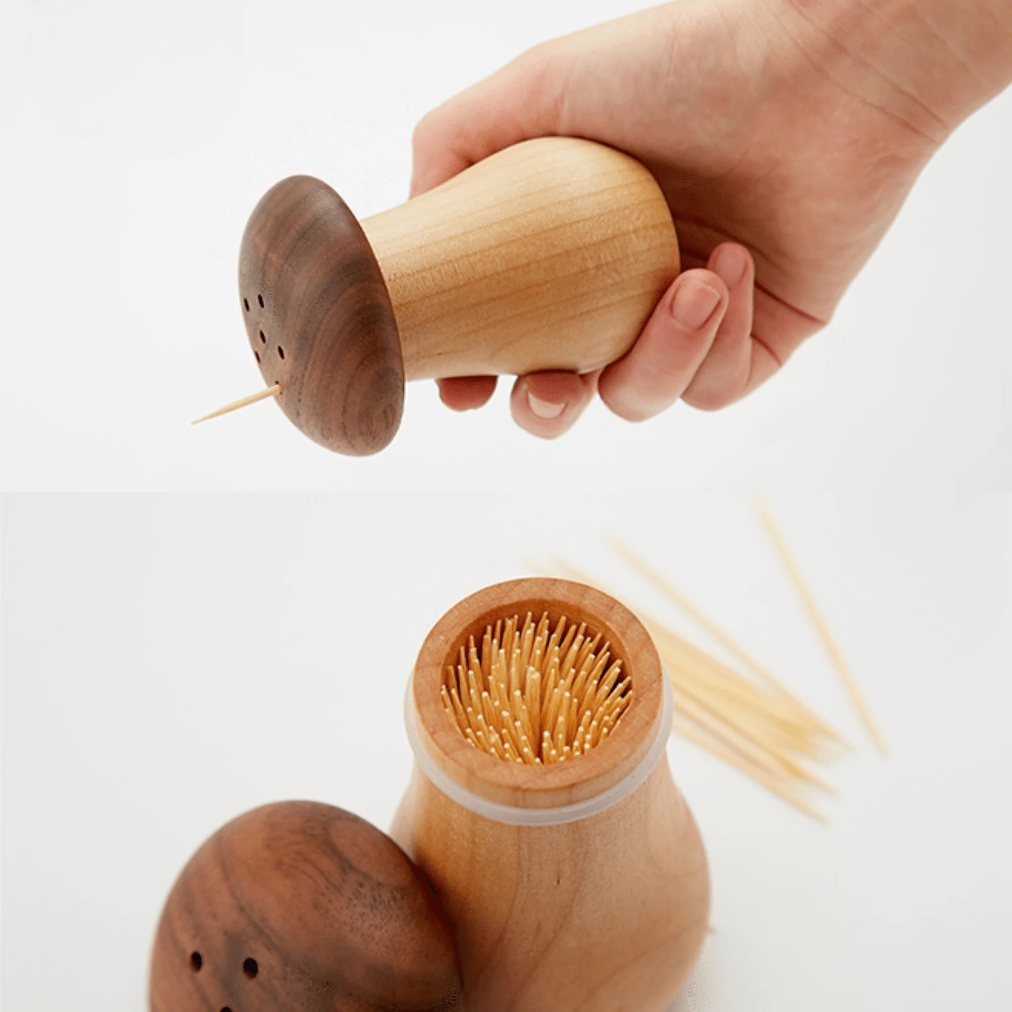 Natural Solid Wood Toothpick Case with Vintage Mushroom Top - Image 5