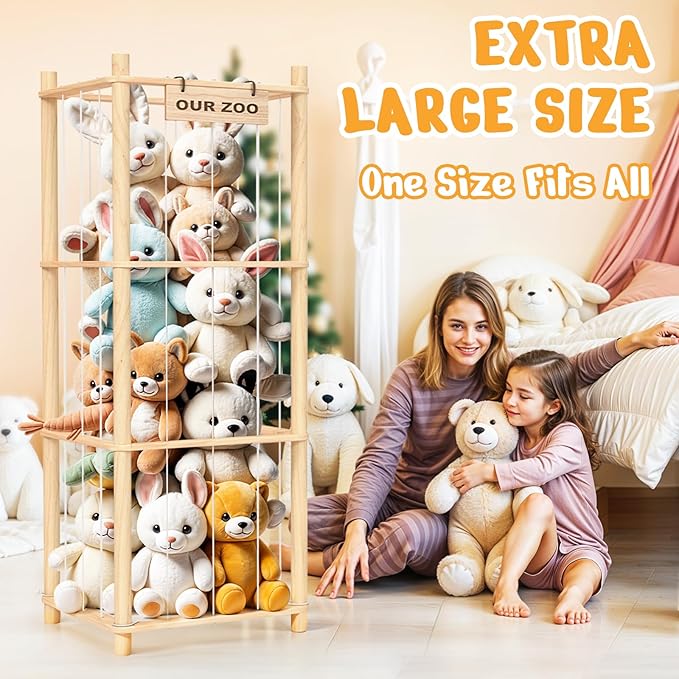 Natural Wood Stuffed Animal Tower Cage Toy Organizer(136 cm) - Image 3