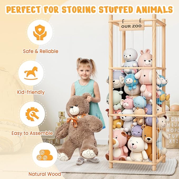 Natural Wood Stuffed Animal Tower Cage Toy Organizer(136 cm) - Image 4