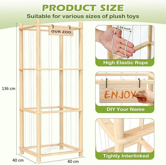 Natural Wood Stuffed Animal Tower Cage Toy Organizer(136 cm) - Image 8