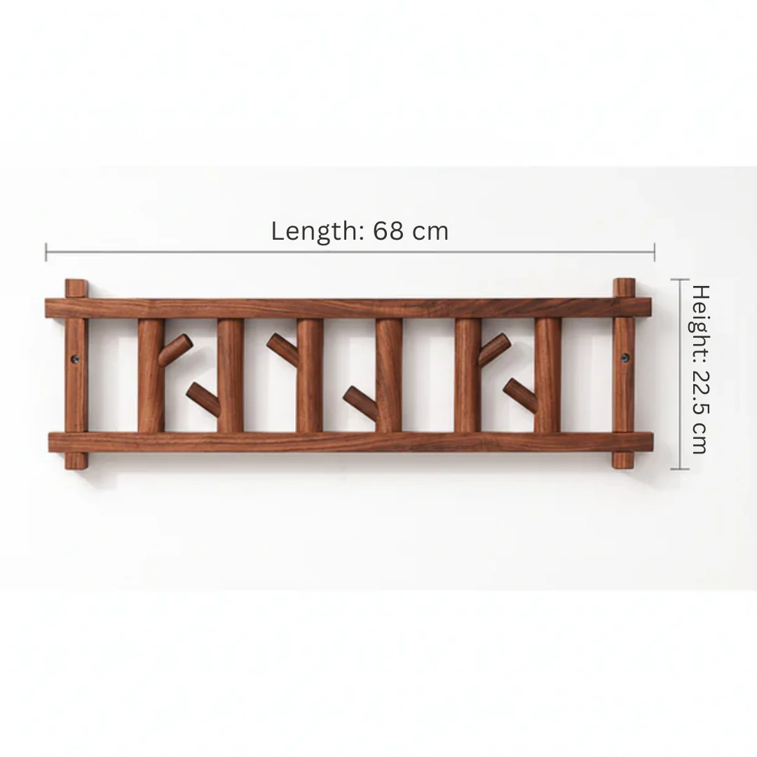 Natural Wood Wall-Mounted Clothes & Accessories Rack - Image 6
