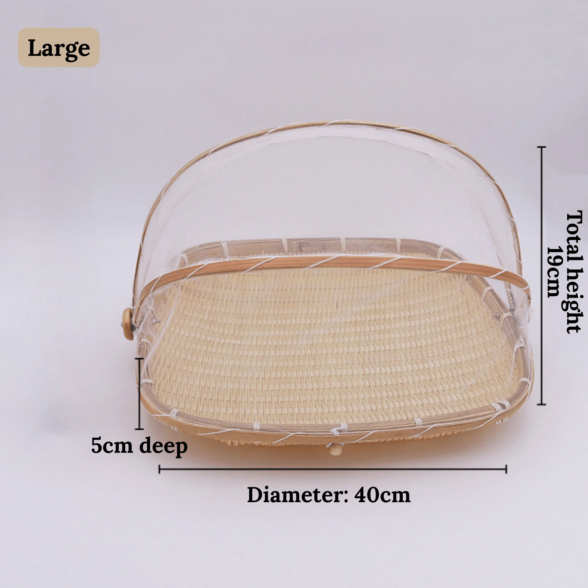 Multi-Purpose Handwoven Bamboo Basket with Mesh Food Cover - Image 7