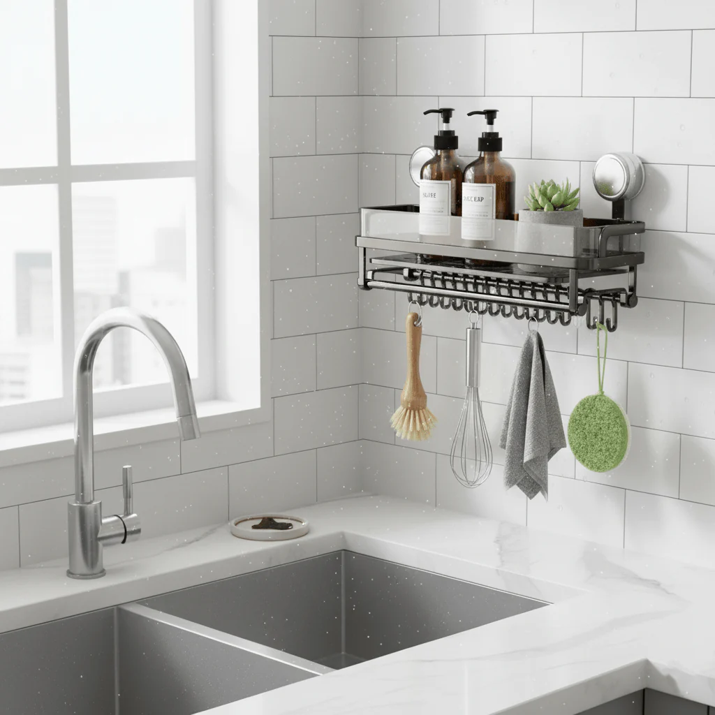 No-Drill Bathroom Counter Organizer for Skincare and Towels - Image 2