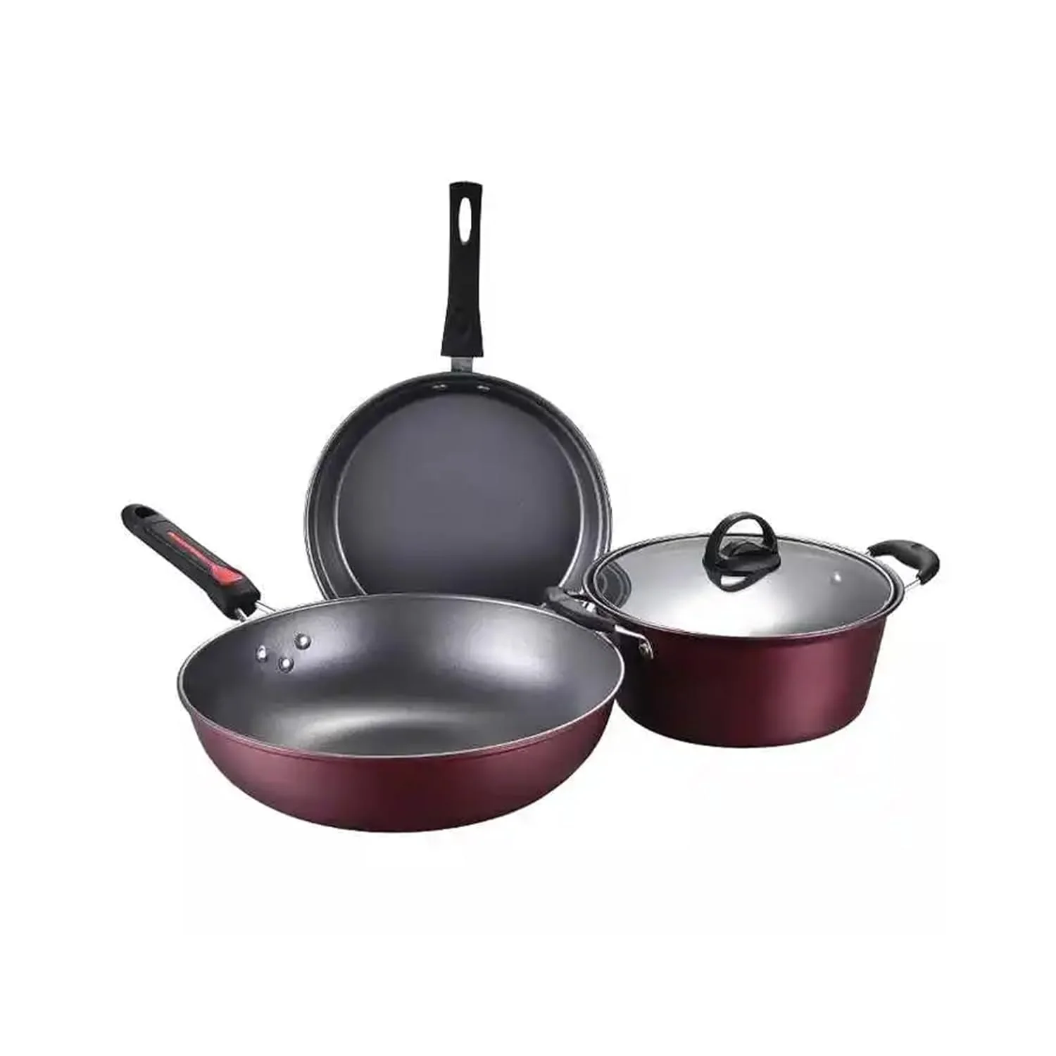 Non Stick Aluminum Cookware Set with Glass Lid (Set of 3) - Image 4