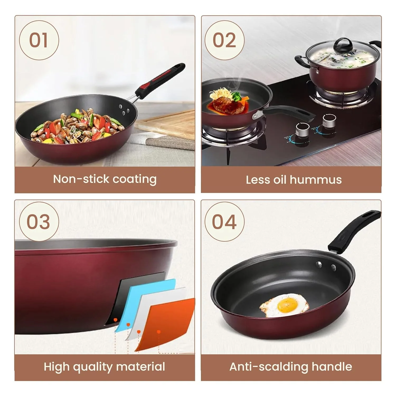 Non Stick Aluminum Cookware Set with Glass Lid (Set of 3) - Image 5