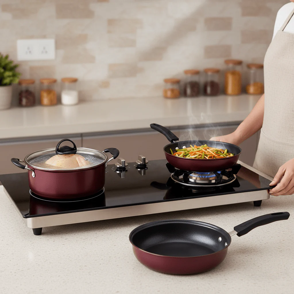 Non Stick Aluminum Cookware Set with Glass Lid (Set of 3) - Image 8