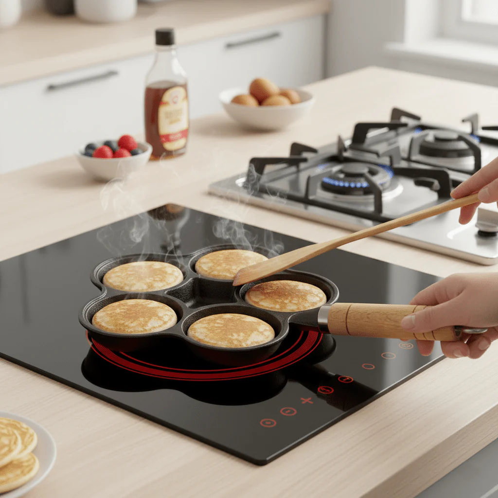 Cast Iron Nonstick Multi-Section Breakfast Frying Pan with Wooden Handle (22cm) - Image 6