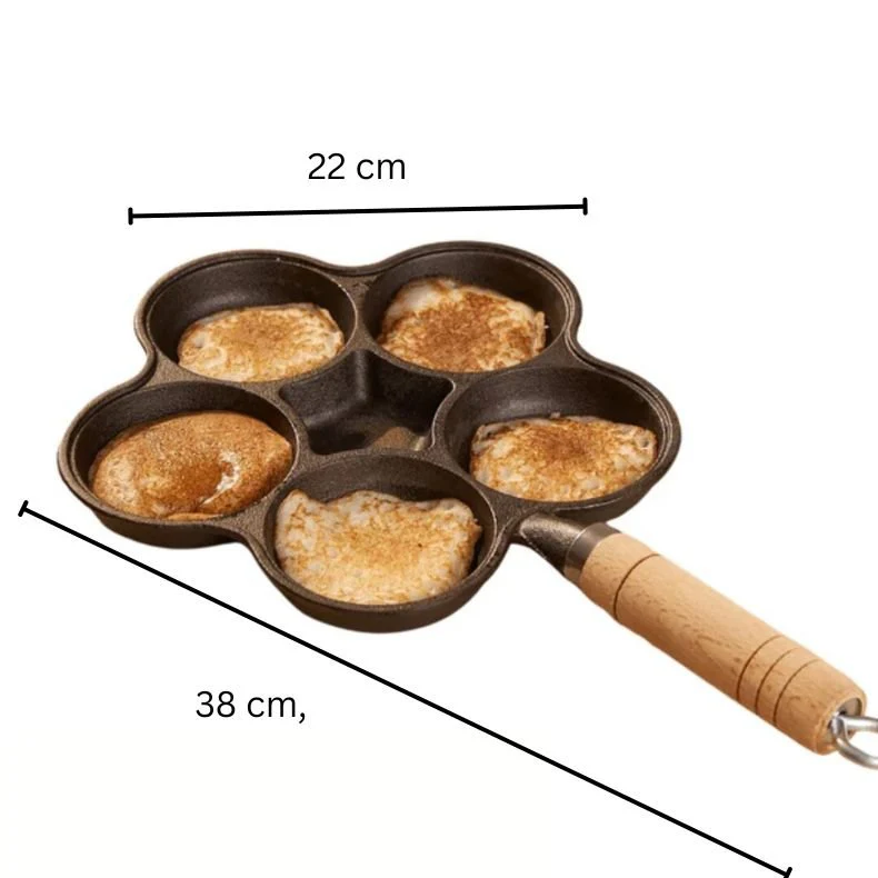 Cast Iron Nonstick Multi-Section Breakfast Frying Pan with Wooden Handle (22cm) - Image 7
