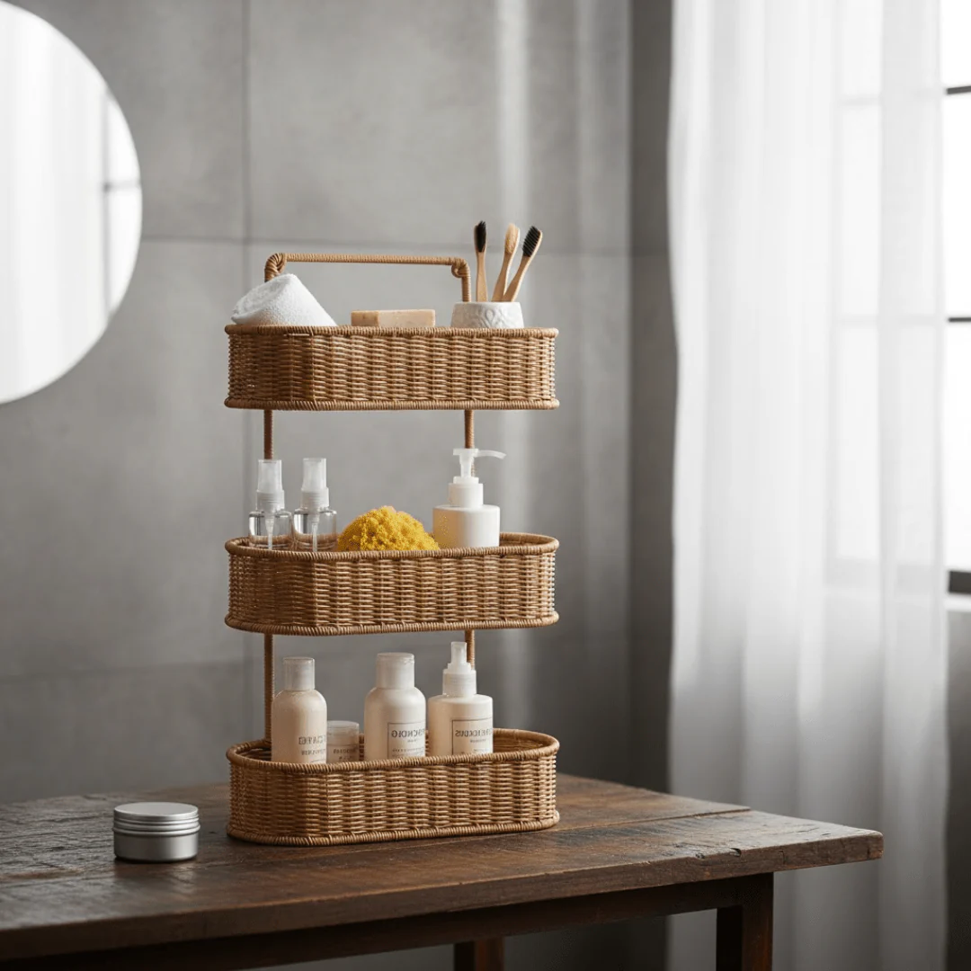 Decorative Oval Rattan Style Storage Basket - Image 2