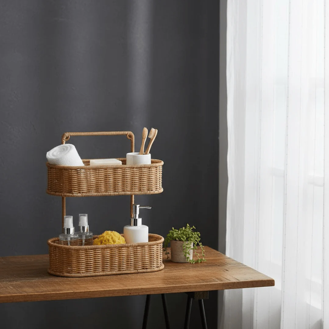 Decorative Oval Rattan Style Storage Basket - Image 3
