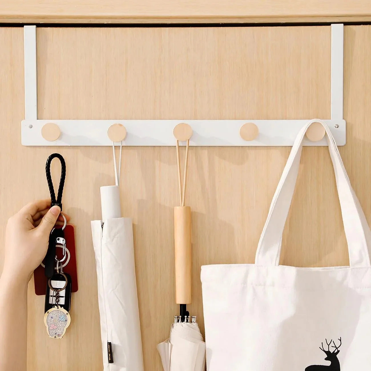 Over-the-Door Metal Hanger Rack with Bamboo Hooks - Image 3