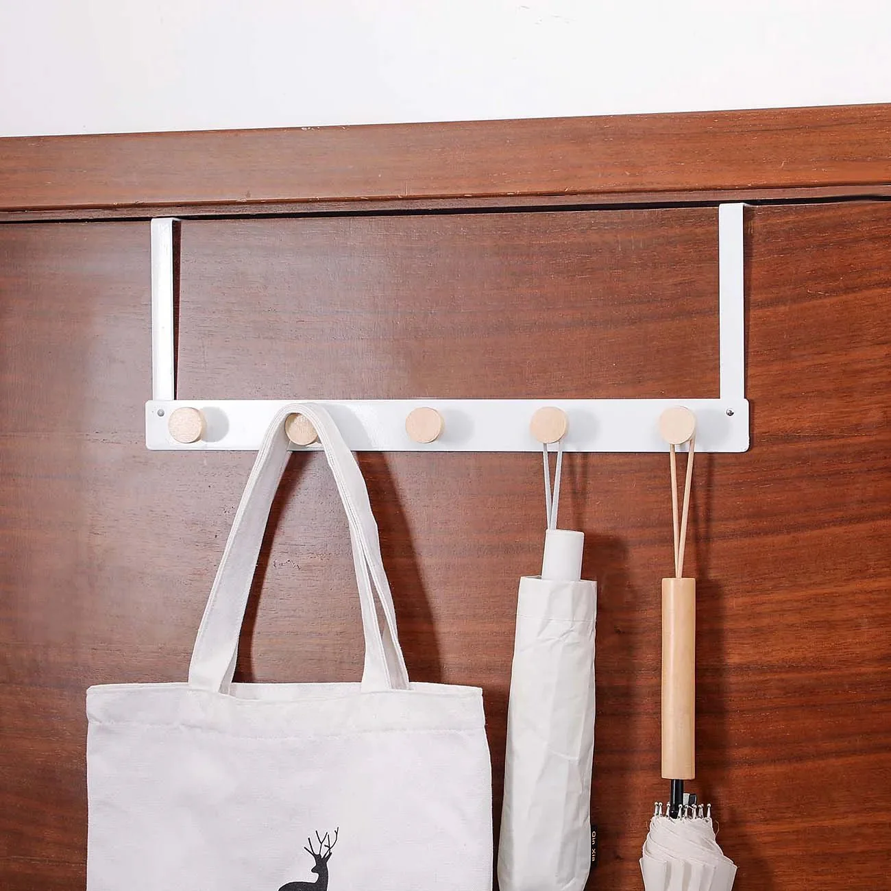 Over-the-Door Metal Hanger Rack with Bamboo Hooks - Image 5