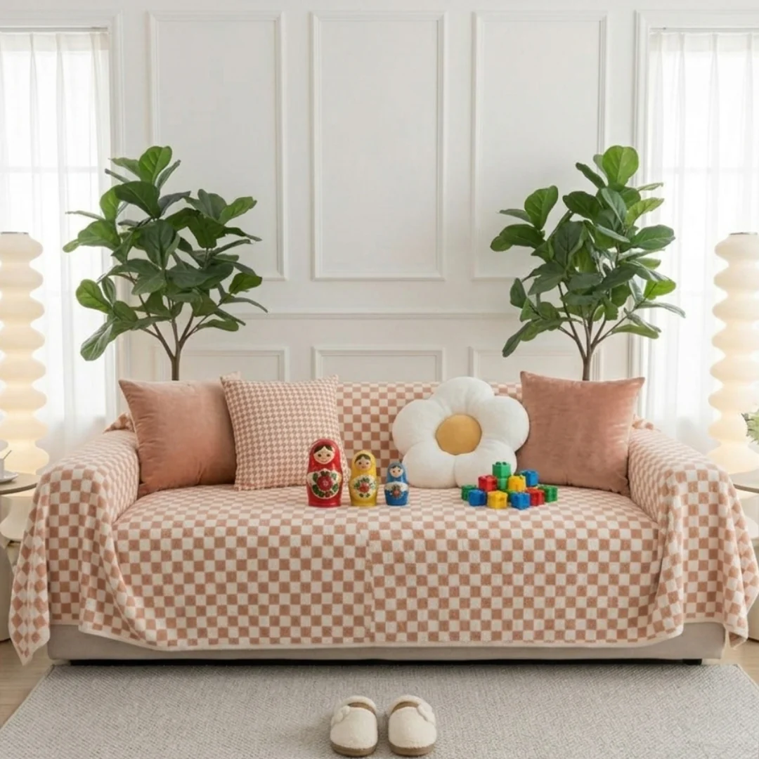 Pink Elegance Cotton Wool Sofa Cover : [EM-SC-45] - Image 2
