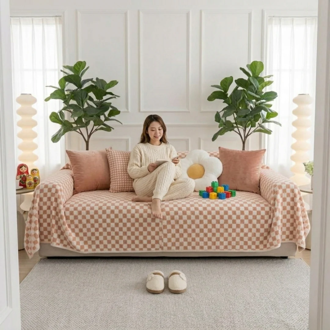 Pink Elegance Cotton Wool Sofa Cover : [EM-SC-45] - Image 3