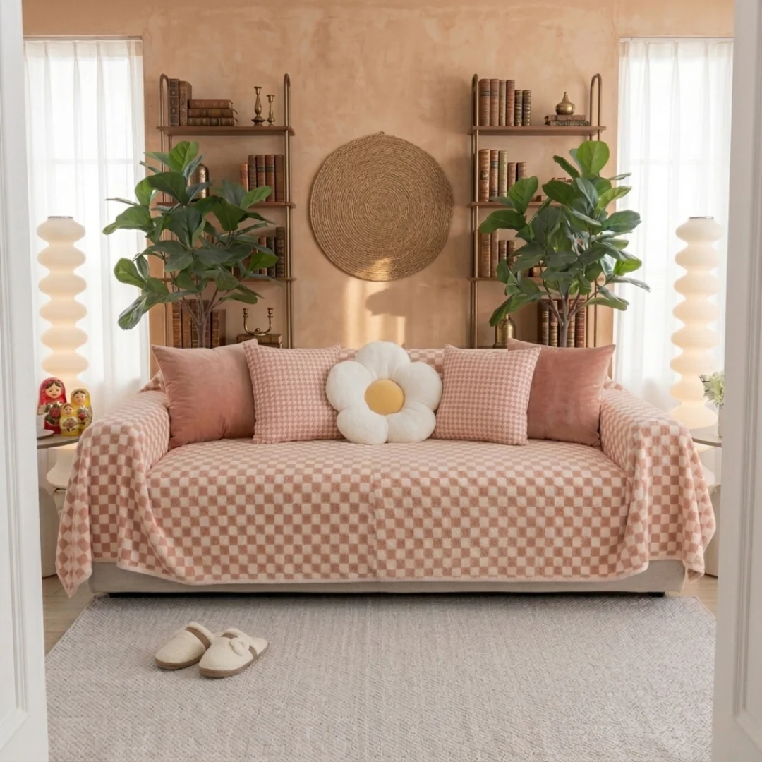 Pink Elegance Cotton Wool Sofa Cover : [EM-SC-45] - Image 4
