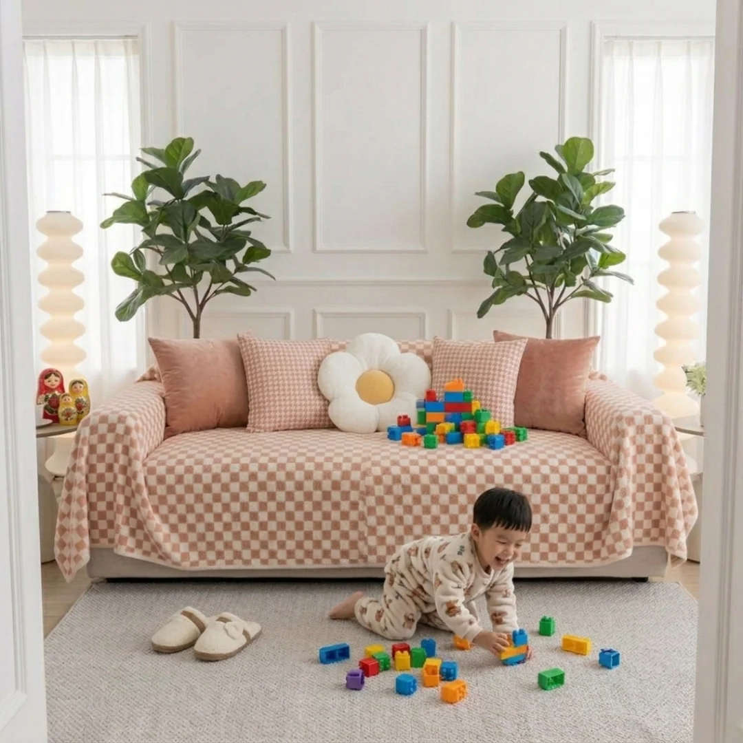 Pink Elegance Cotton Wool Sofa Cover : [EM-SC-45] - Image 5