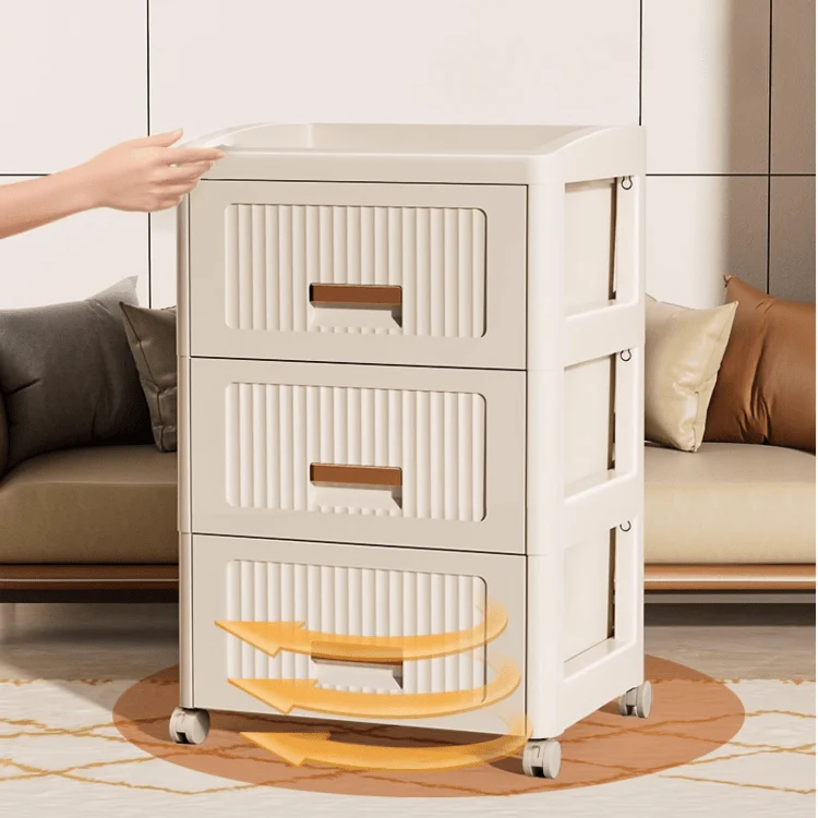 Plastic 3-Layer Drawer Storage Cabinet with Wheels - Image 2