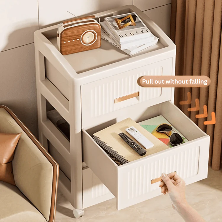 Plastic 3-Layer Drawer Storage Cabinet with Wheels - Image 3