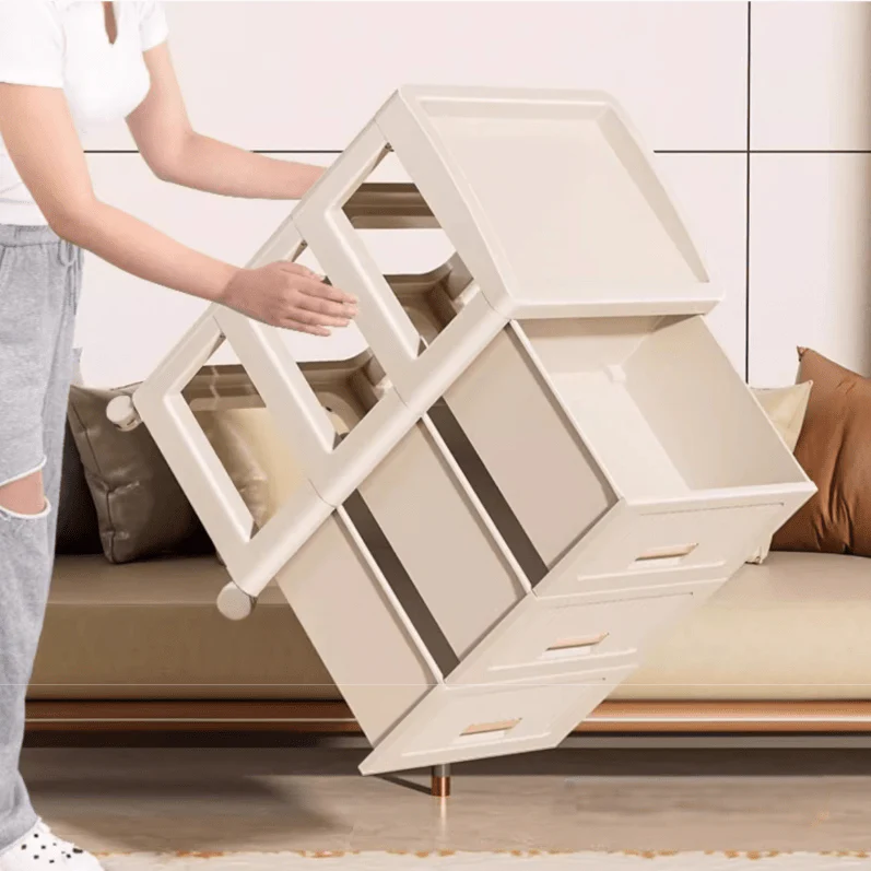 Plastic 3-Layer Drawer Storage Cabinet with Wheels - Image 5