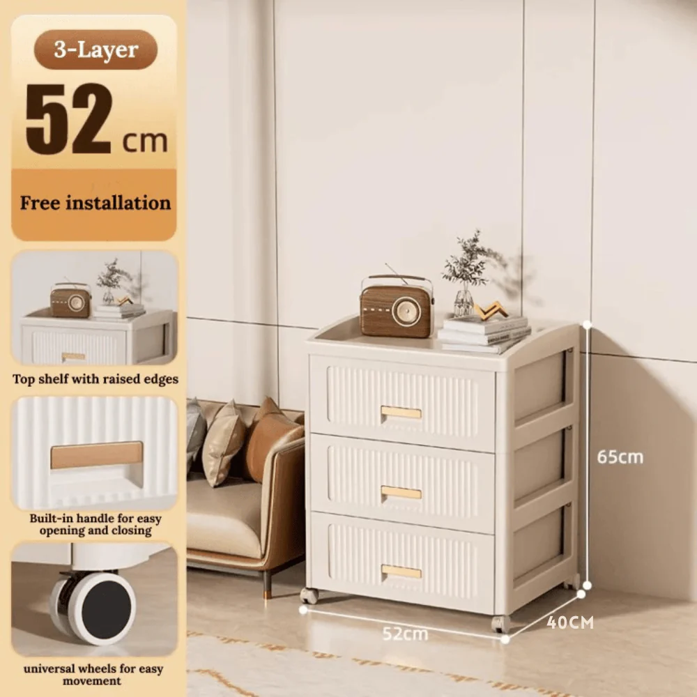 Plastic 3-Layer Drawer Storage Cabinet with Wheels - Image 6