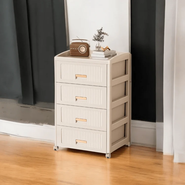 Plastic 4-Layer Drawer Storage Cabinet with Wheels - Image 2