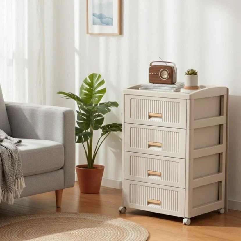 Plastic 4-Layer Drawer Storage Cabinet with Wheels - Image 3