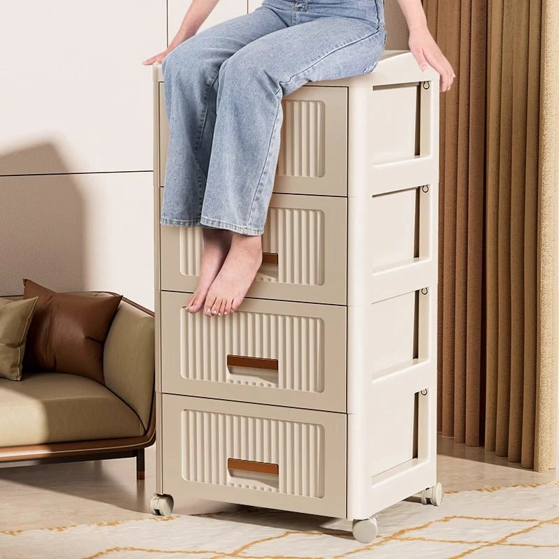 Plastic 4-Layer Drawer Storage Cabinet with Wheels - Image 4