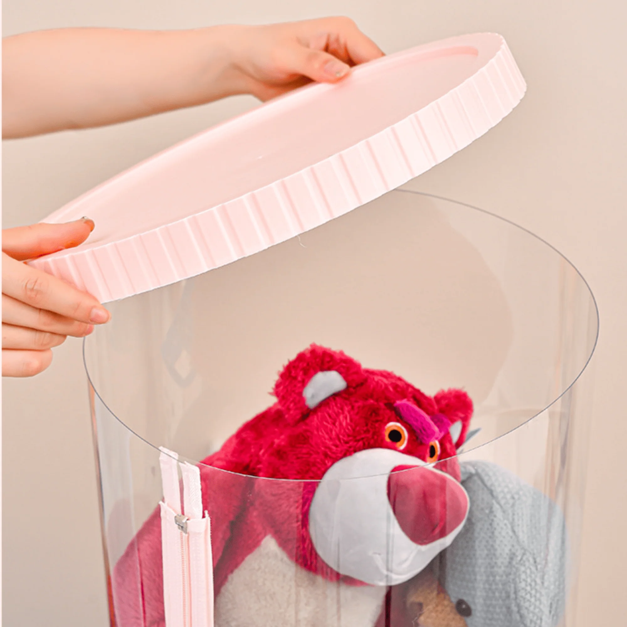 Plastic Rotating Toy Storage Bucket with Dustproof Cover & Zipper (30cm) - Image 5