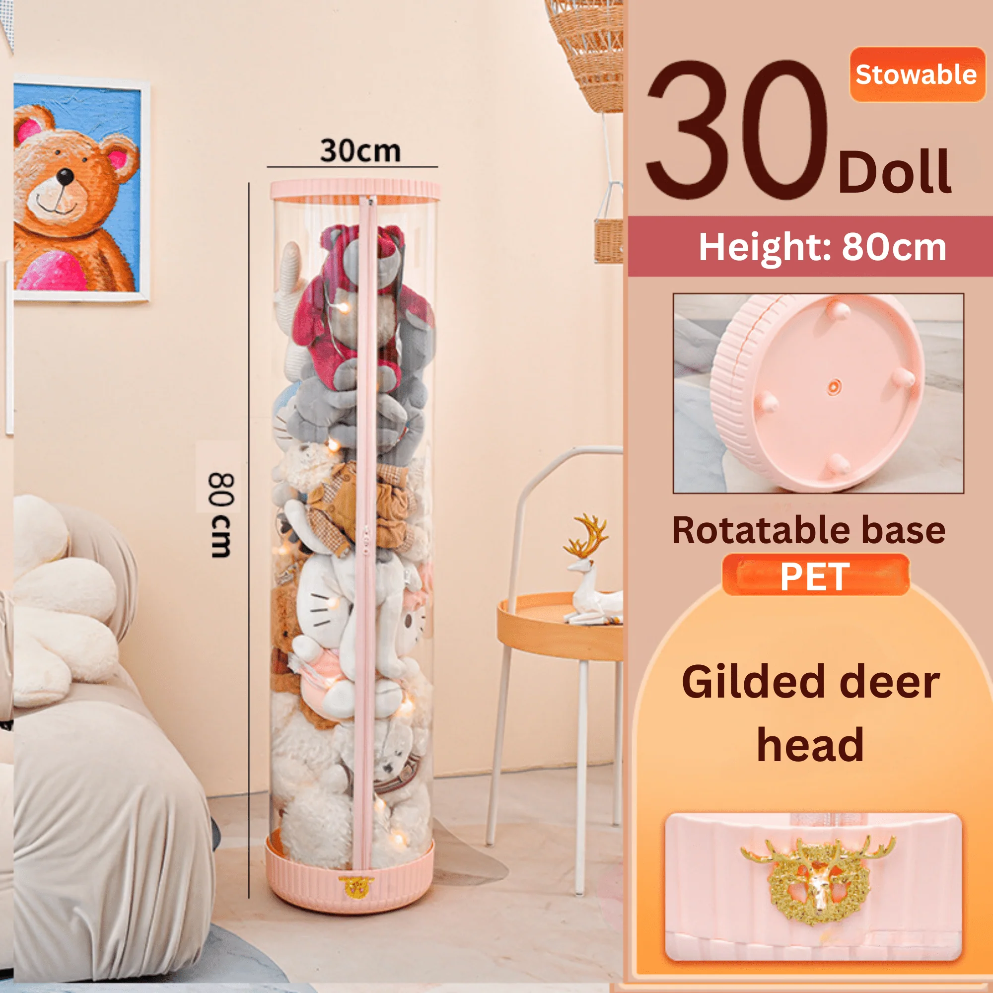 Plastic Rotating Toy Storage Bucket with Dustproof Cover & Zipper (30cm) - Image 7