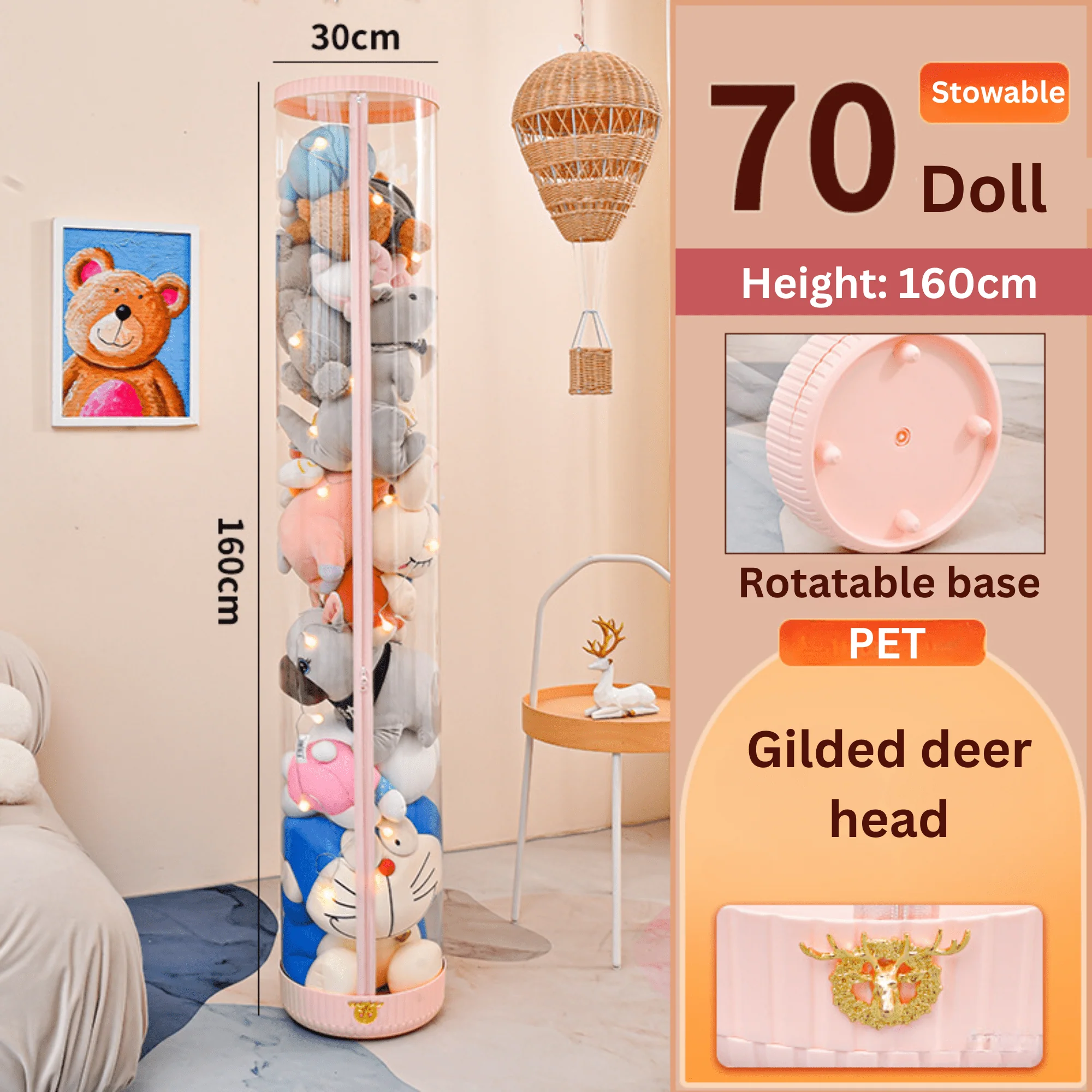 Plastic Rotating Toy Storage Bucket with Dustproof Cover & Zipper (30cm) - Image 9